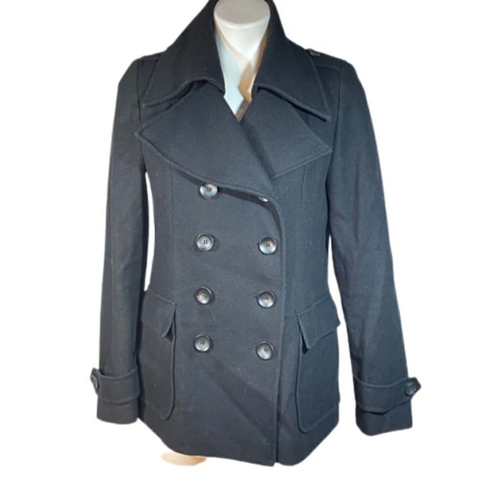 New York & Co. Black Wool Blend peacoat Pea Coat Size Small